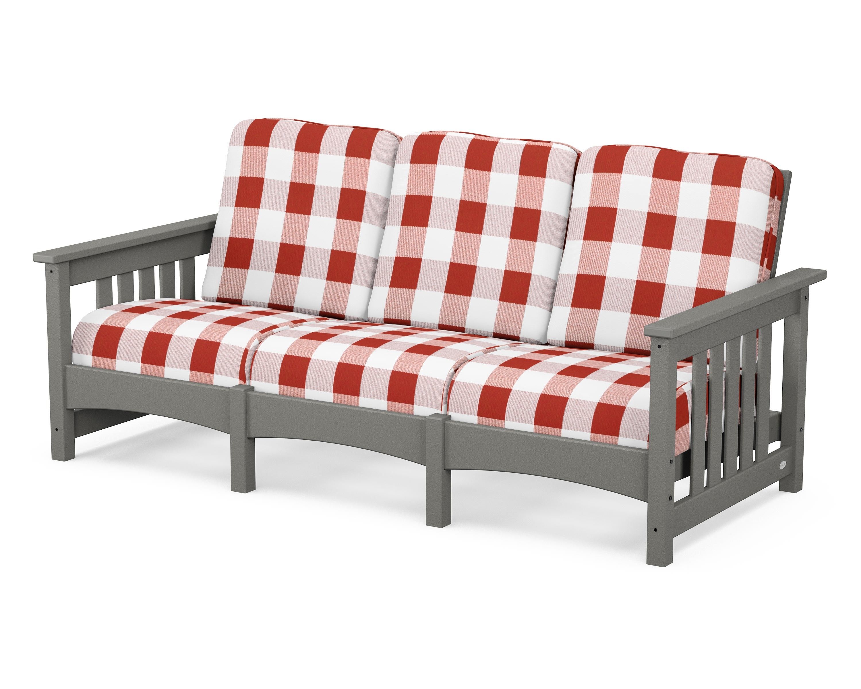 POLYWOOD® Club Mission Sofa in Slate Grey / Buffalo Plaid Crimson