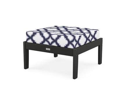 Country Living Cottage Deep Seating Ottoman in Black / Trellis Navy