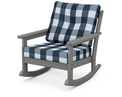 POLYWOOD® Vineyard Deep Seating Rocking Chair in Slate Grey / Buffalo Plaid Marine Indigo