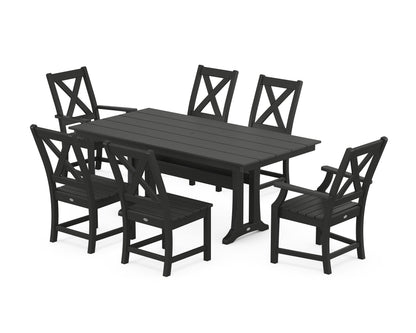 POLYWOOD® Braxton 7-Piece Farmhouse Dining Set With Trestle Legs in Black