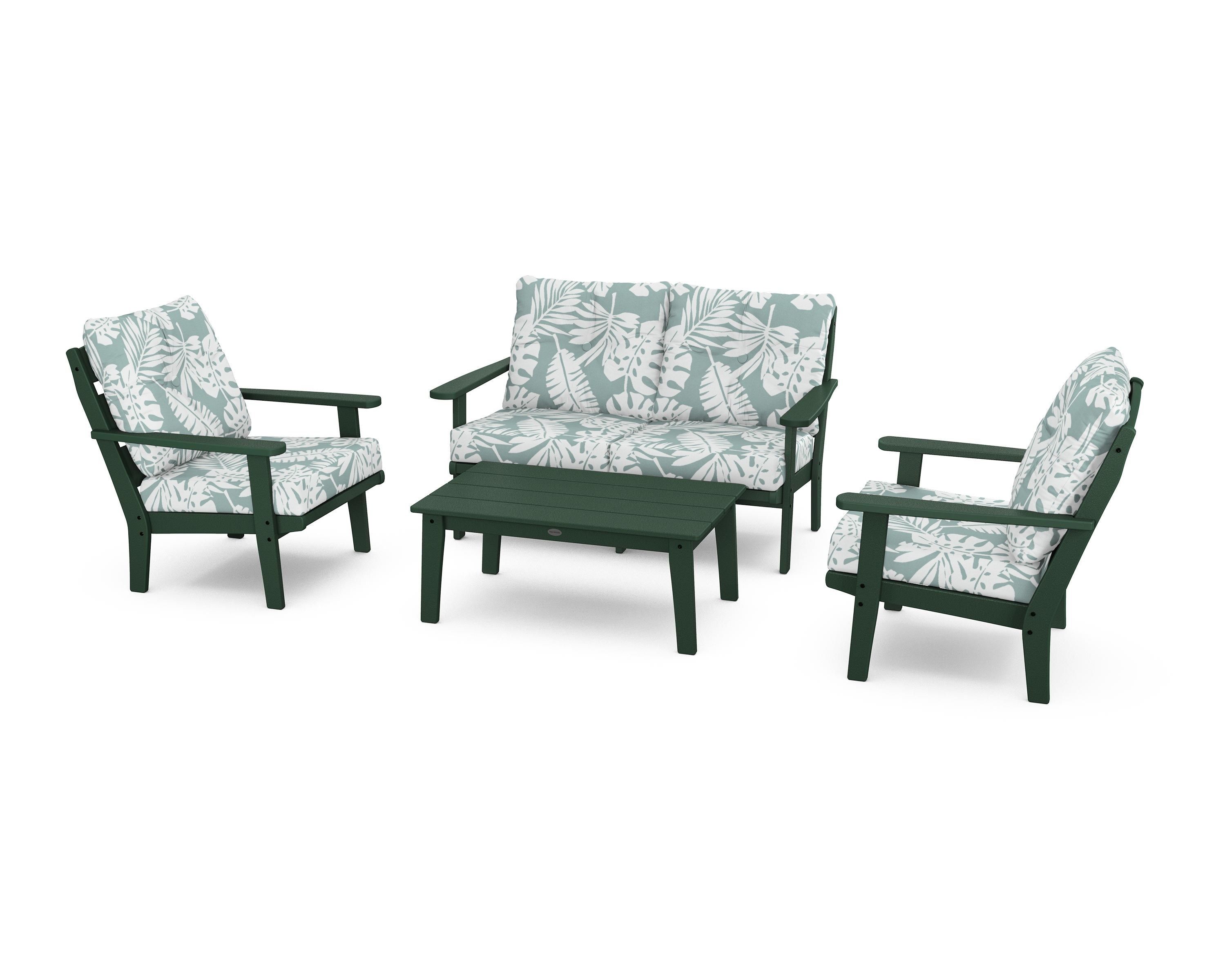 POLYWOOD® Lakeside 4-Piece Deep Seating Set in Green / Leaf Glacier Spa