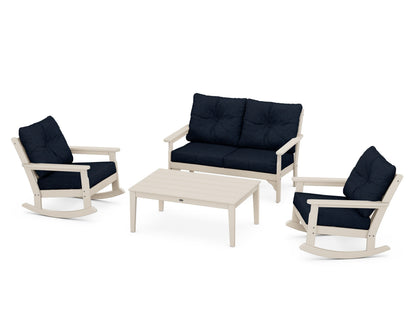 POLYWOOD® Vineyard 4-Piece Deep Seating Rocking Chair Set in Sand / Marine Indigo