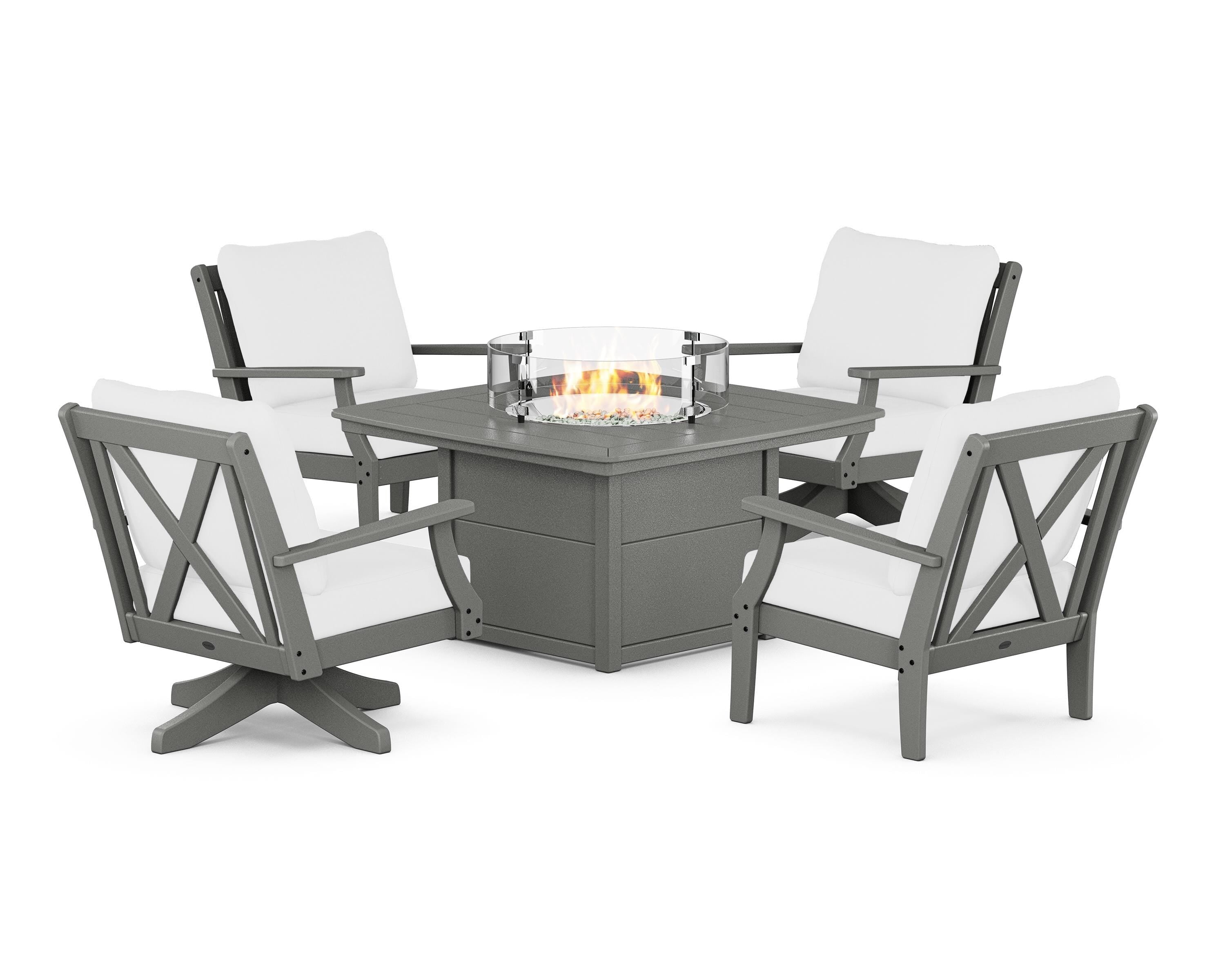 POLYWOOD® Braxton 5-Piece Deep Seating Set with Fire Table in Slate Grey / Natural