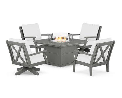 POLYWOOD® Braxton 5-Piece Deep Seating Set with Fire Table in Slate Grey / Natural