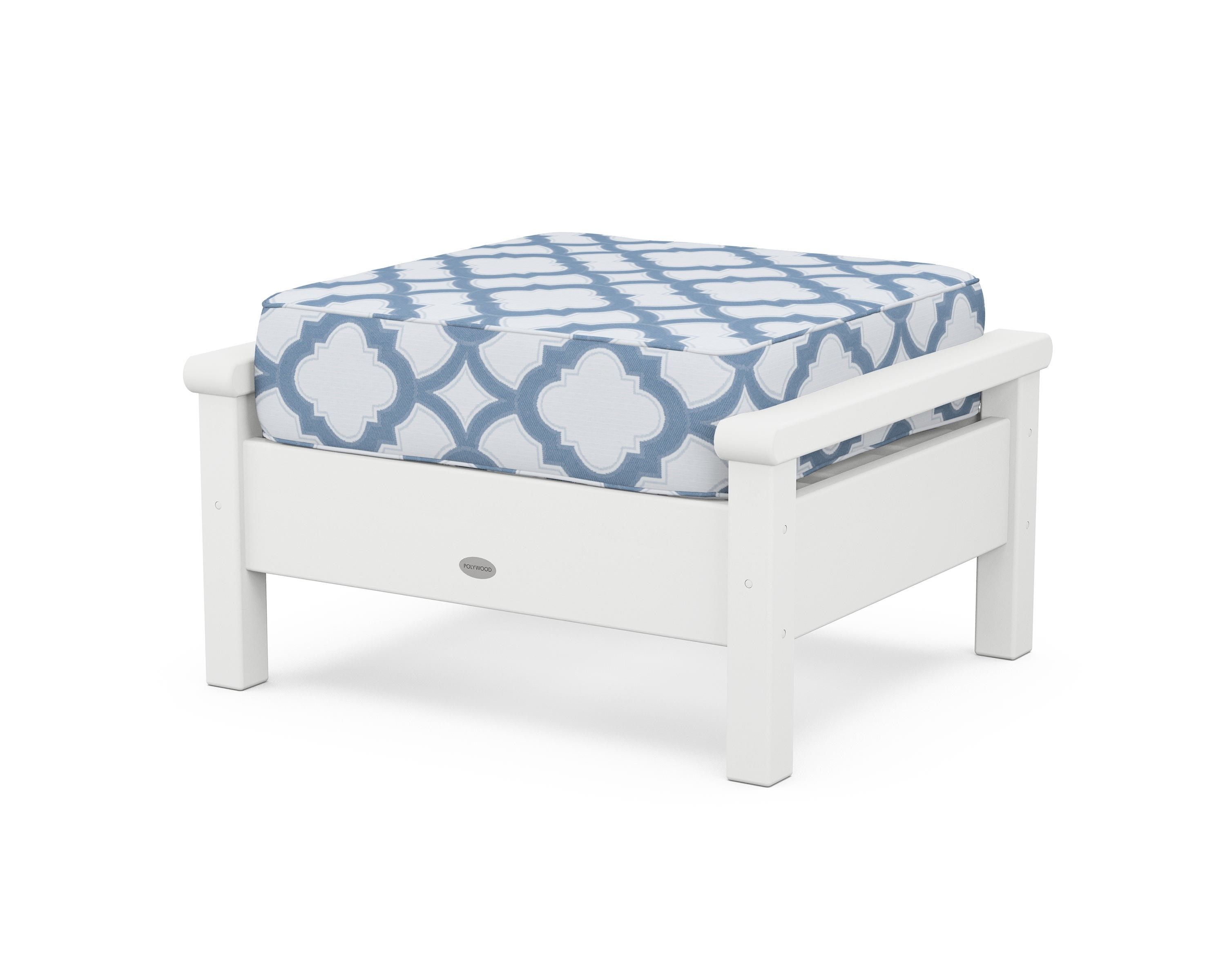 POLYWOOD® Harbour Deep Seating Ottoman in White / Trellis Sky Blue