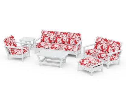POLYWOOD® Harbour 6-Piece Outdoor Living Set in White / Leaf Crimson