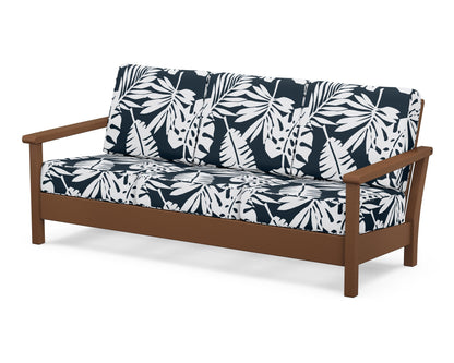 POLYWOOD® Harbour Deep Seating Sofa in Teak / Leaf Marine Indigo