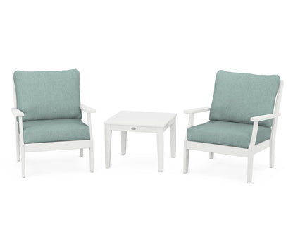 POLYWOOD® Braxton 3-Piece Deep Seating Set in White / Glacier Spa