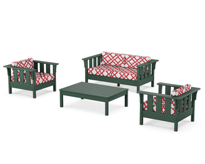Martha Stewart by POLYWOOD® Acadia 4-Piece Deep Seating Set with Loveseat in Green / Trellis Crimson