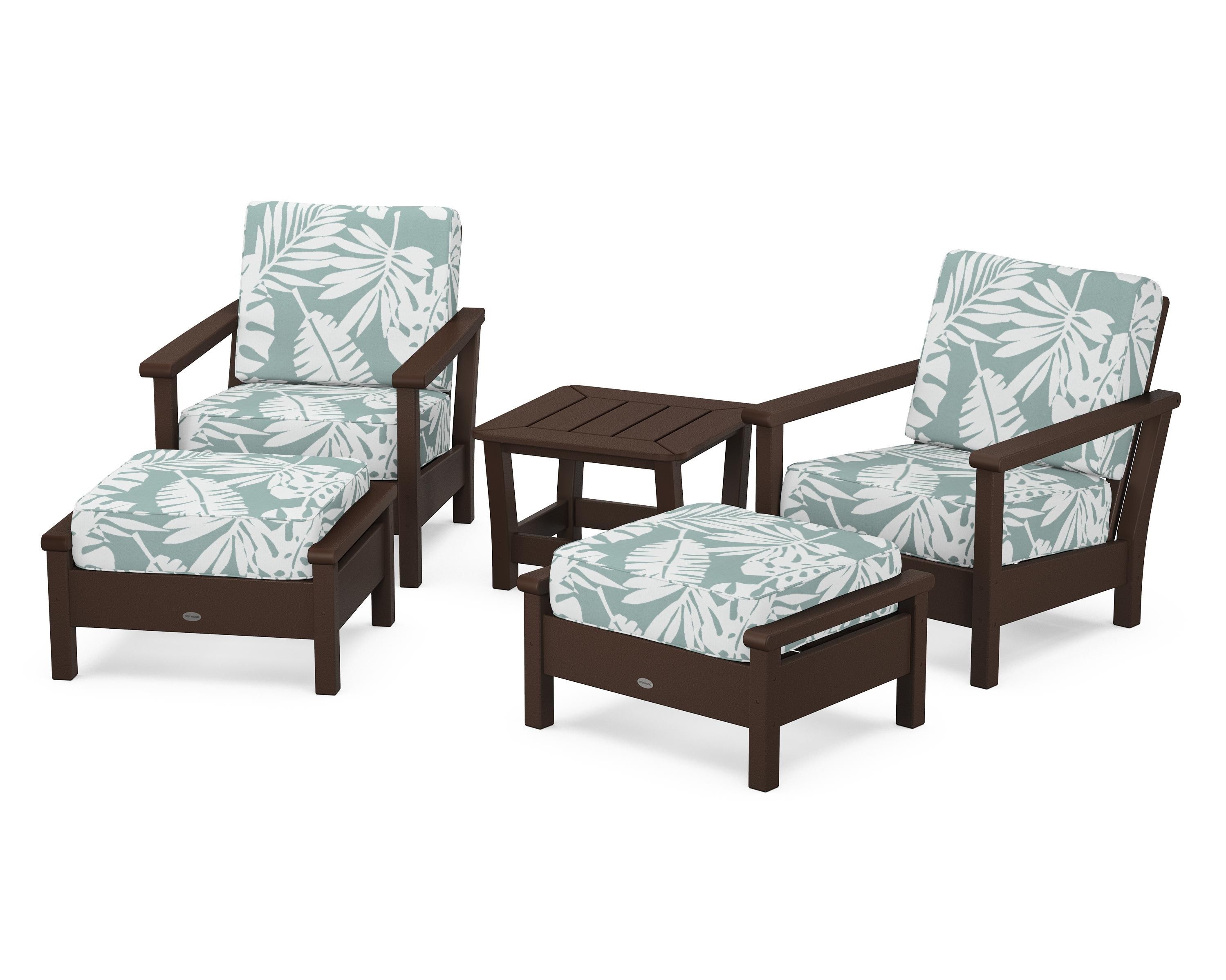POLYWOOD® Harbour 5-Piece Deep Seating Chair Set in Mahogany / Leaf Glacier Spa