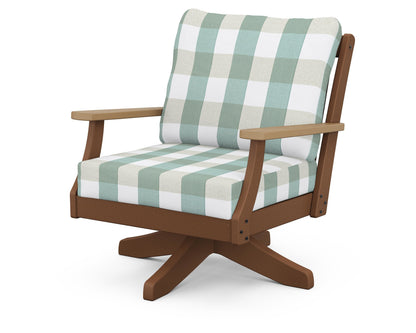 POLYWOOD® Braxton Deep Seating Swivel Chair in Teak / Natural / Buffalo Plaid Glacier Spa
