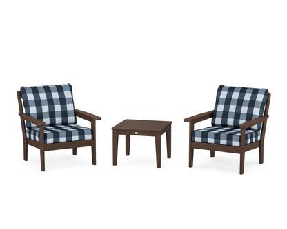 Country Living Cottage 3-Piece Deep Seating Set in Mahogany / Buffalo Plaid Marine Indigo