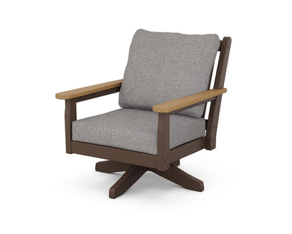 POLYWOOD® Chippendale Deep Seating Swivel Chair in Mahogany / Natural / Grey Mist