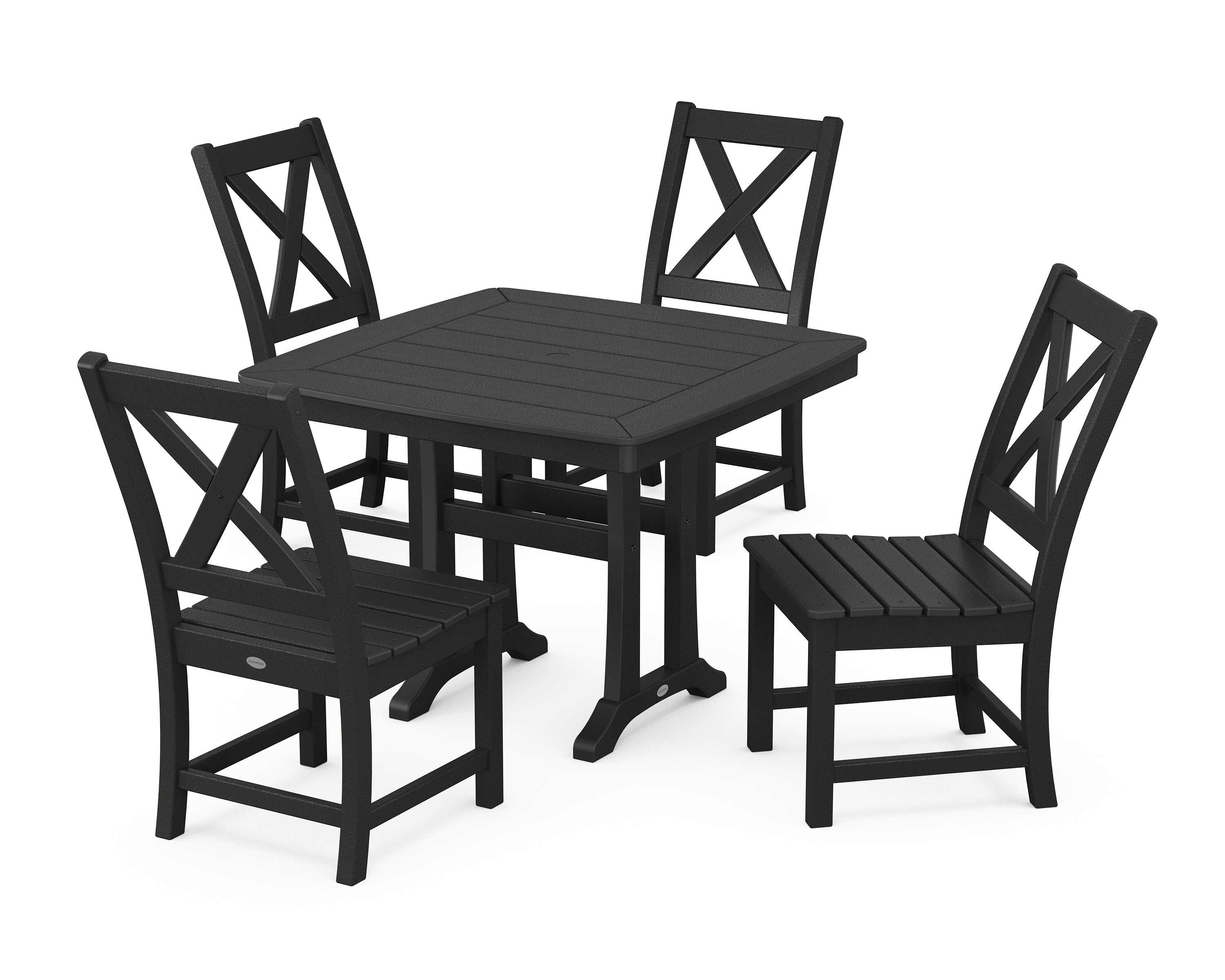 POLYWOOD® Braxton Side Chair 5-Piece Dining Set with Trestle Legs in Black