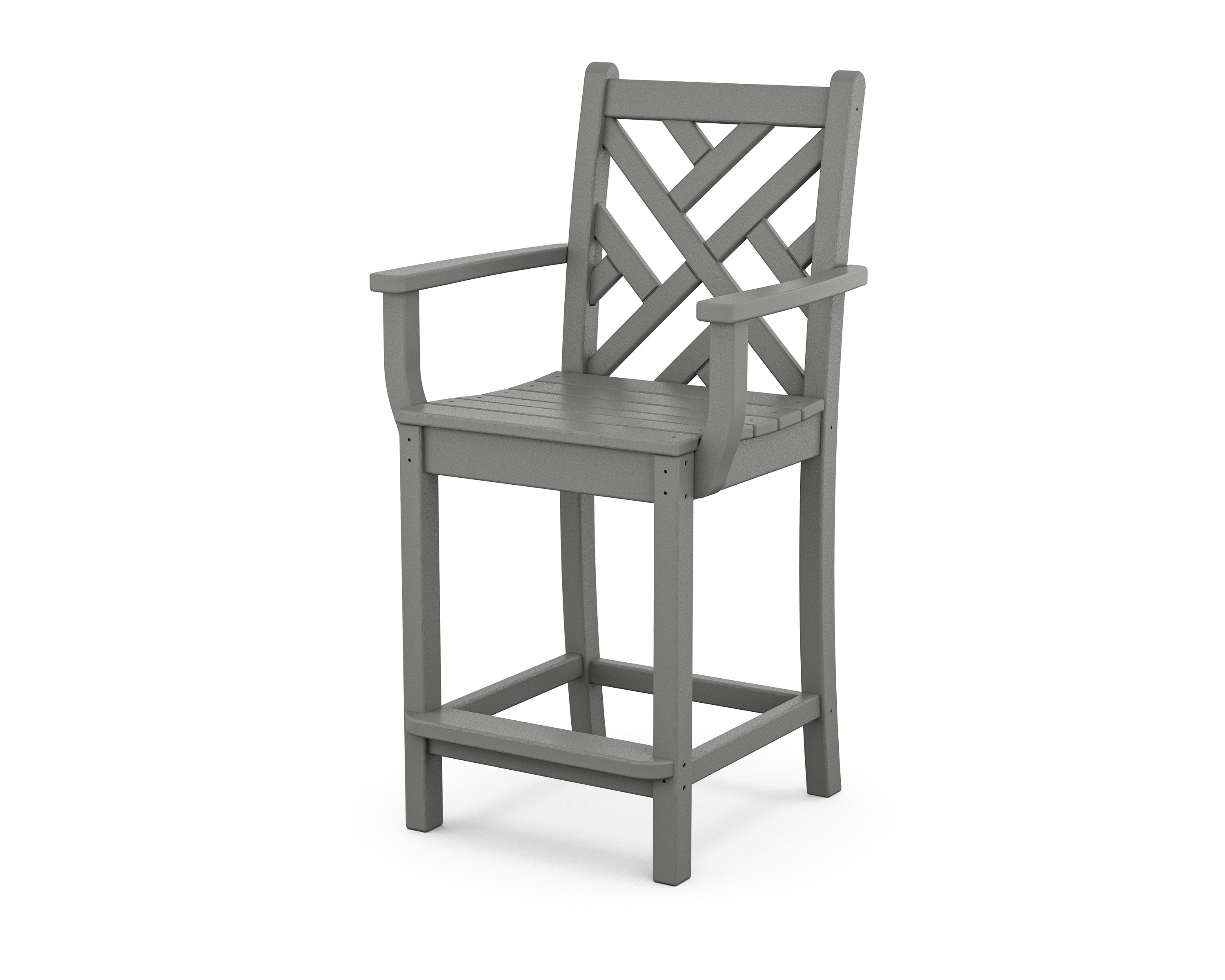POLYWOOD® Chippendale Counter Arm Chair in Slate Grey