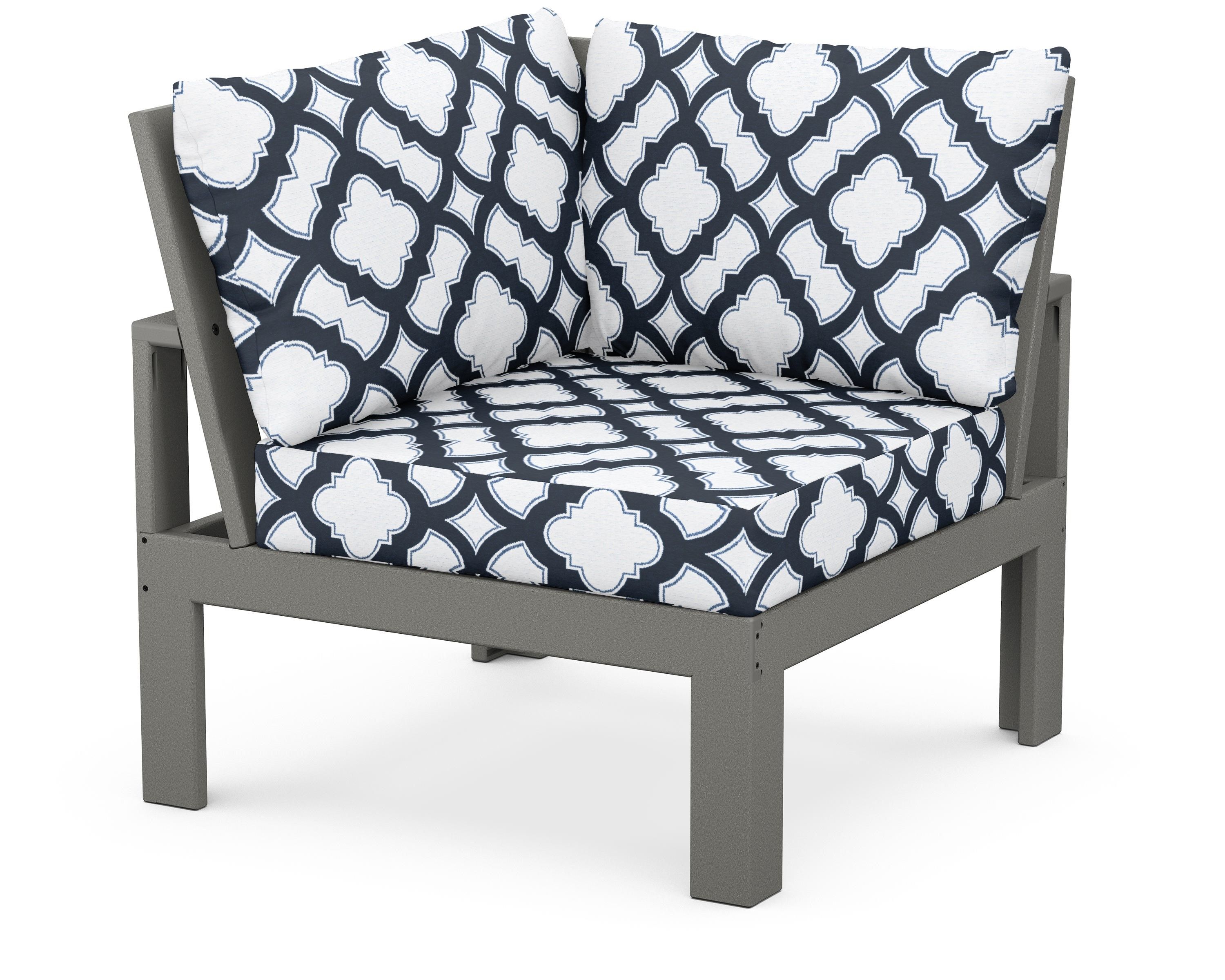 Unbranded Modular Corner Chair in Slate Grey / Trellis Marine Indigo