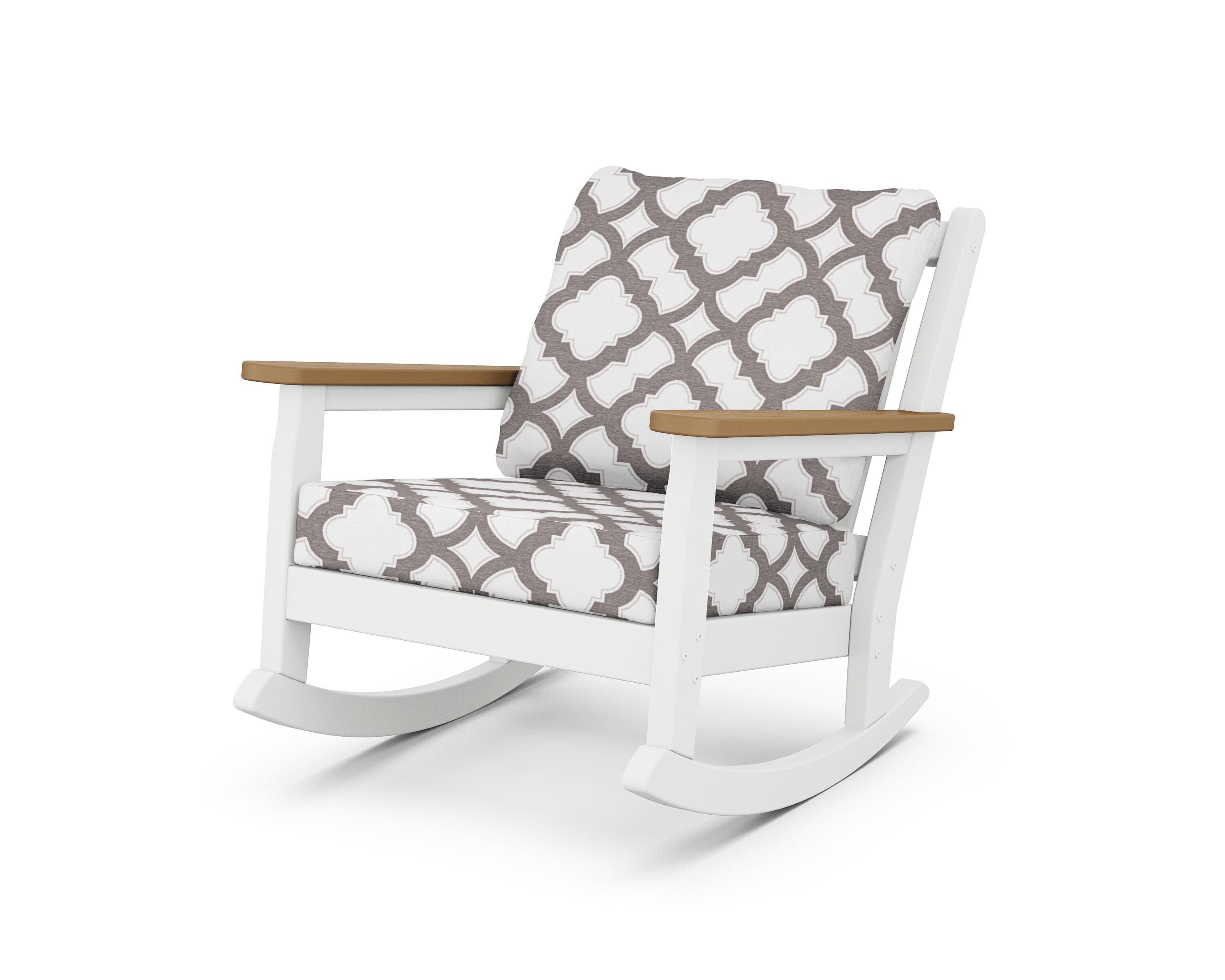 POLYWOOD® Chippendale Deep Seating Rocking Chair in White / Natural / Trellis Grey Mist