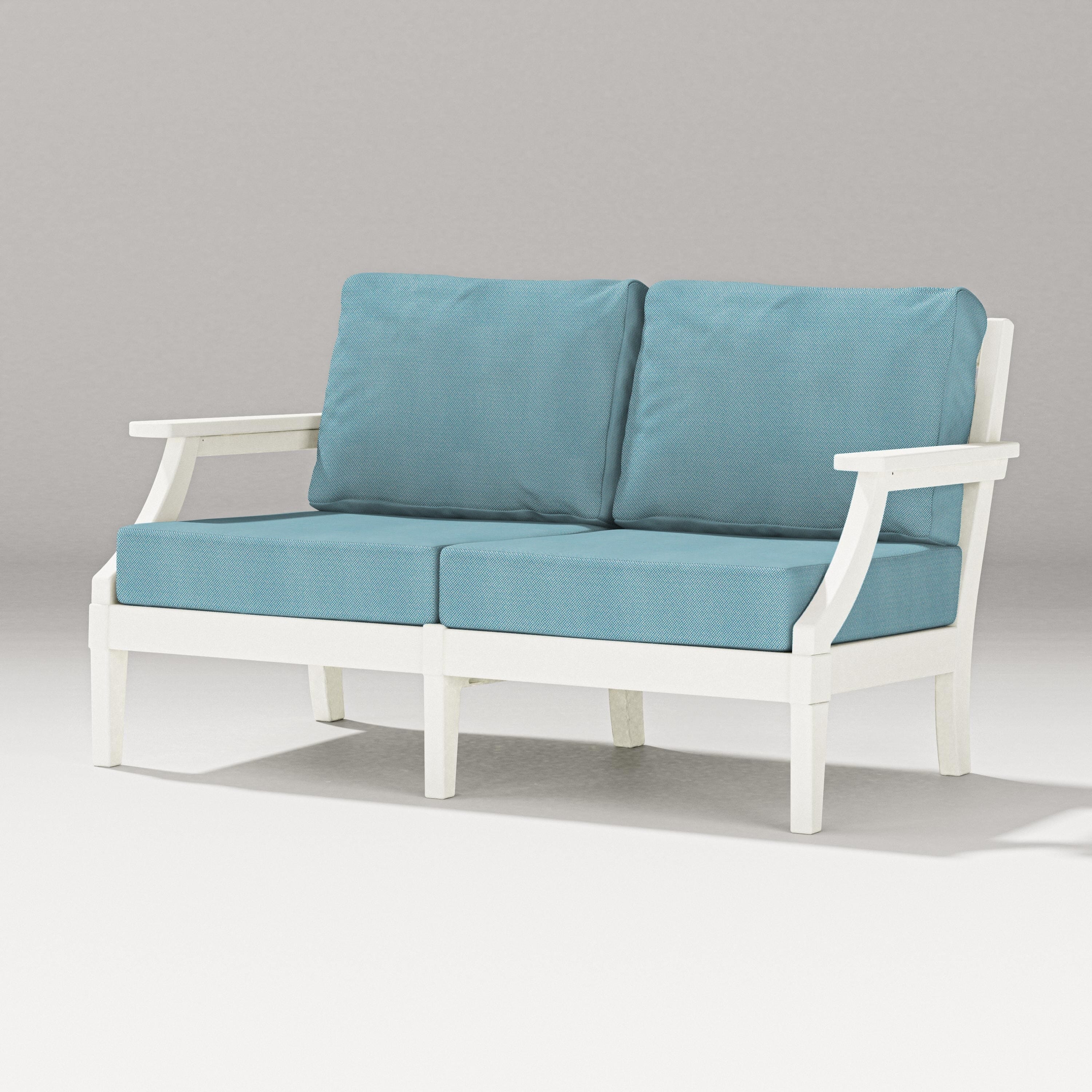 PW Designer Series Estate Loveseat in Vintage White / Lattice Sky Blue