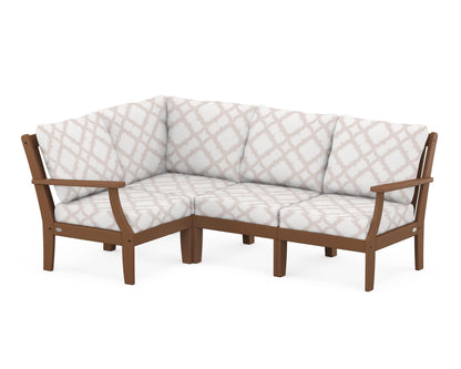 POLYWOOD® Braxton Modular 4-Piece Deep Seating Set in Teak / Trellis Dune Burlap