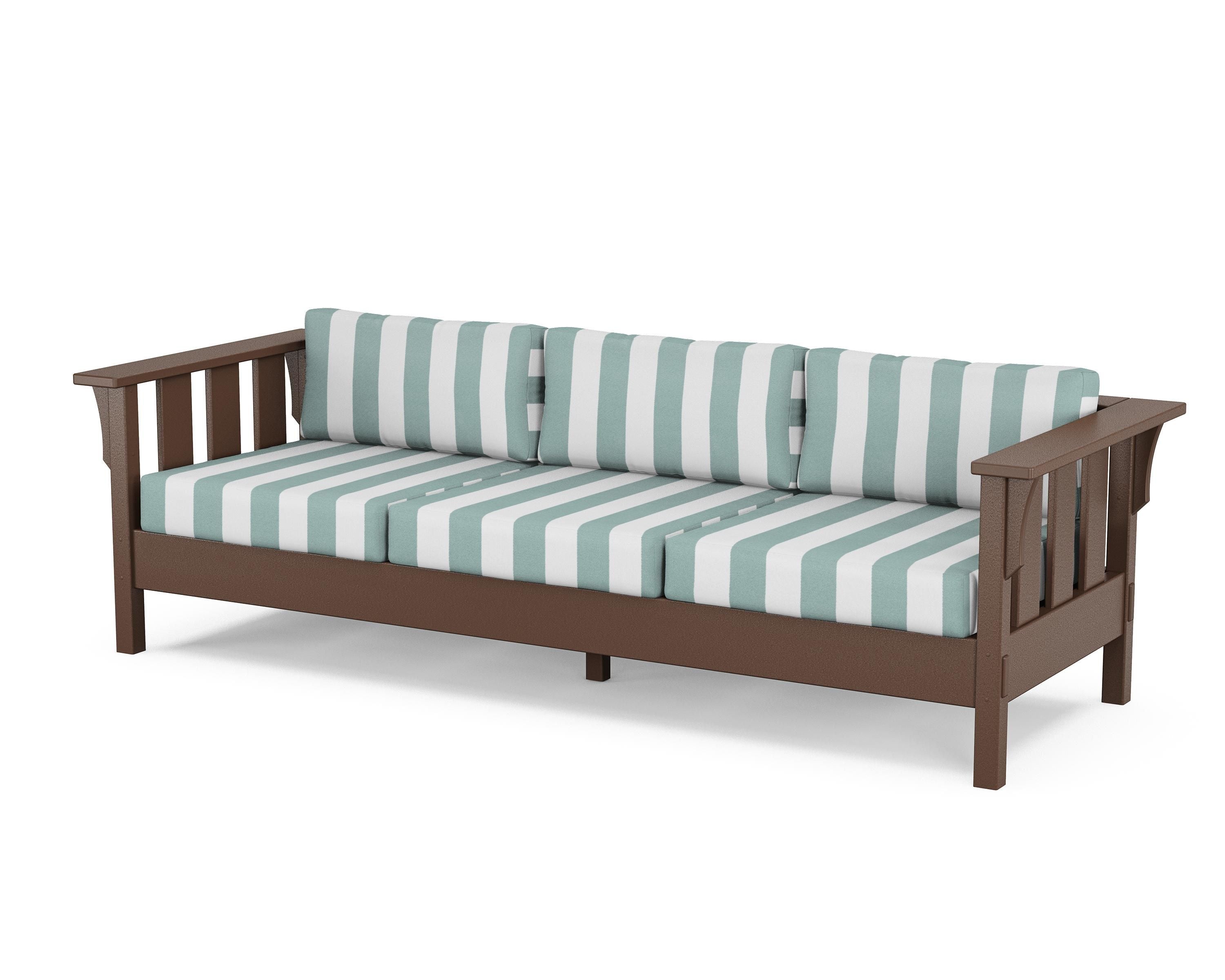 Martha Stewart by POLYWOOD® Acadia Deep Seating Sofa in Mahogany / Cabana Stripe Glacier Spa
