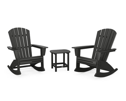 POLYWOOD® Nautical Curveback 3-Piece Adirondack Rocking Chair Set in Black