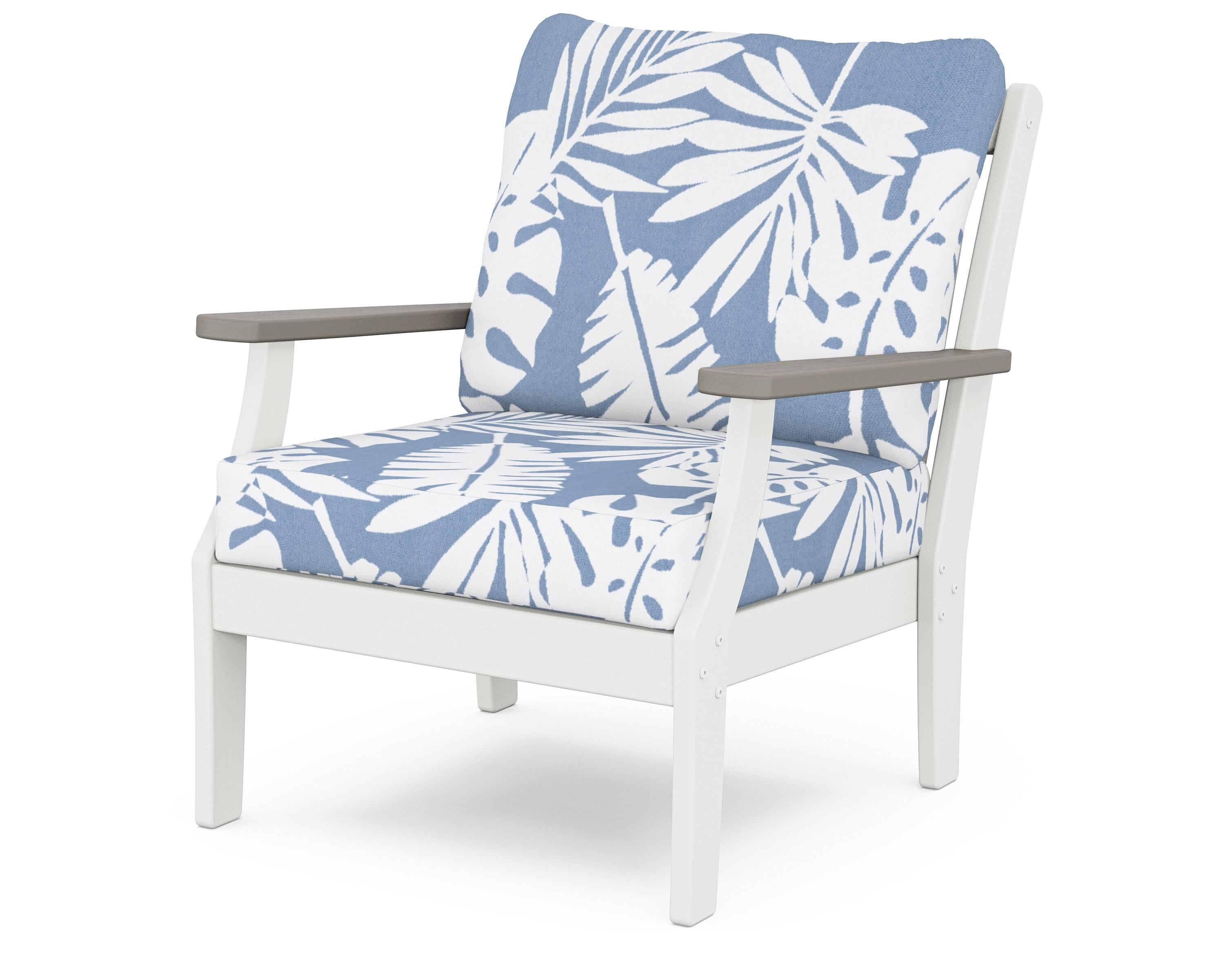 POLYWOOD® Braxton Deep Seating Chair in White / Driftwood / Leaf Sky Blue