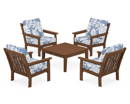 POLYWOOD® Vineyard 5-Piece Deep Seating Conversation Set in Teak / Leaf Sky Blue