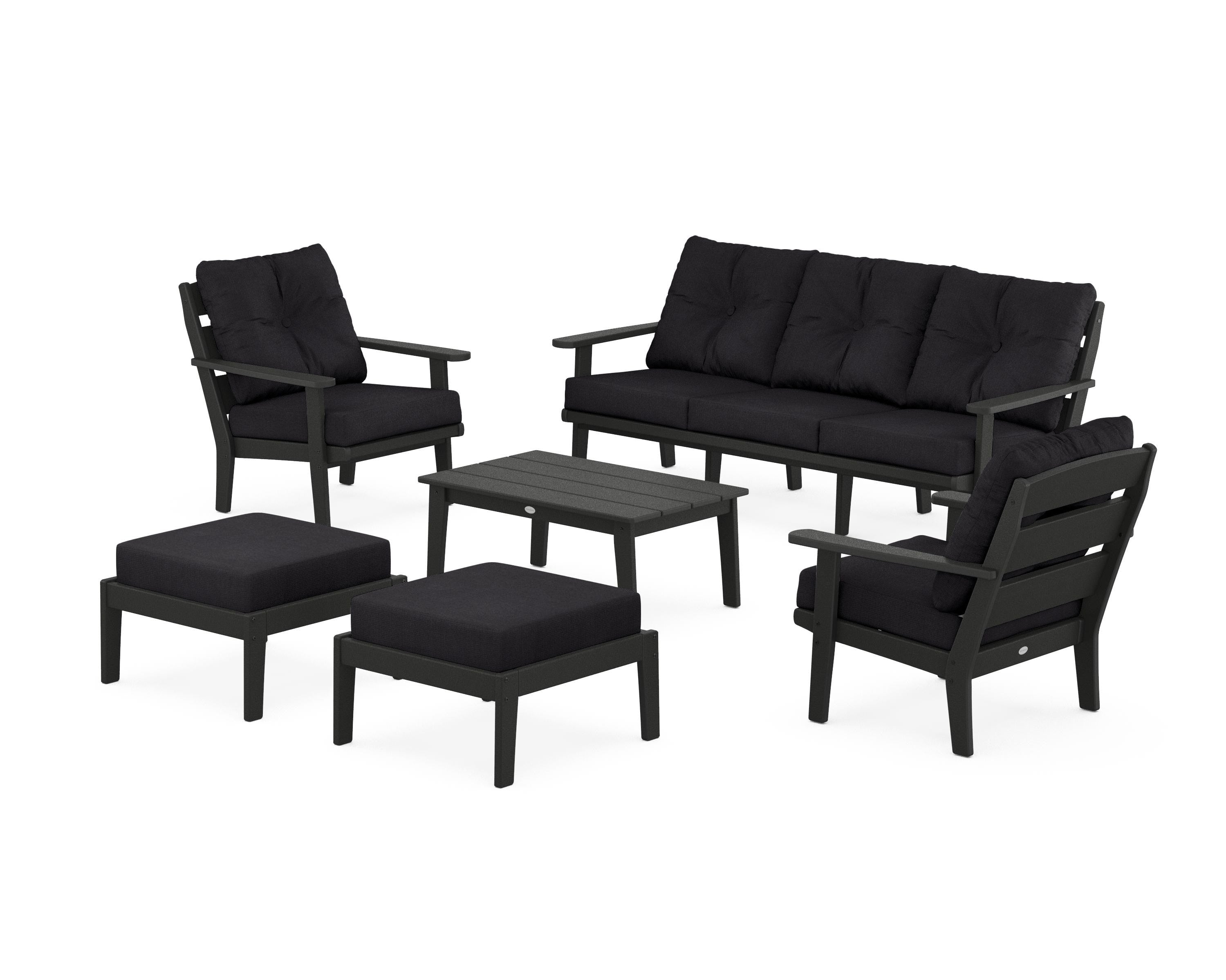 POLYWOOD® Lakeside 6-Piece Lounge Sofa Set in Black / Midnight Linen