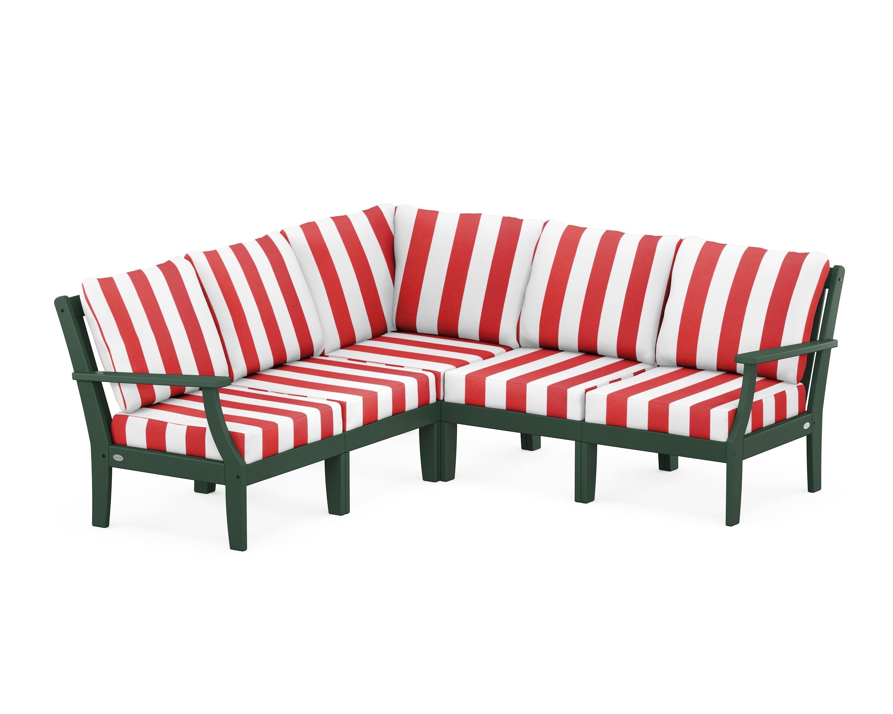 POLYWOOD® Braxton Modular 5-Piece Deep Seating Set in Green / Cabana Stripe Crimson