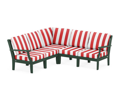 POLYWOOD® Braxton Modular 5-Piece Deep Seating Set in Green / Cabana Stripe Crimson