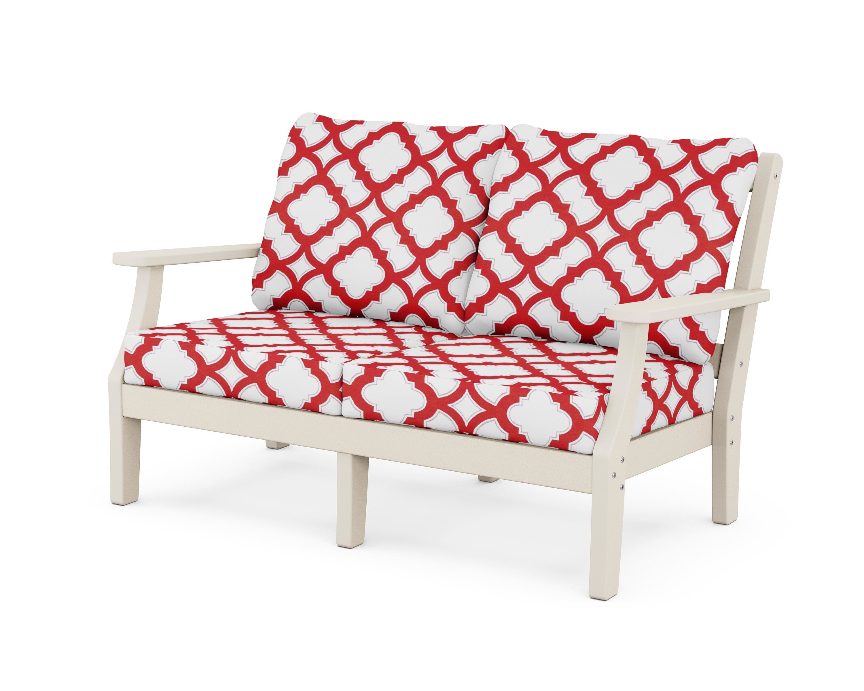 Martha Stewart by POLYWOOD® Chinoiserie Deep Seating Loveseat in Sand / Trellis Crimson
