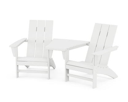 POLYWOOD® Modern 3-Piece Adirondack Set with Angled Connecting Table in White