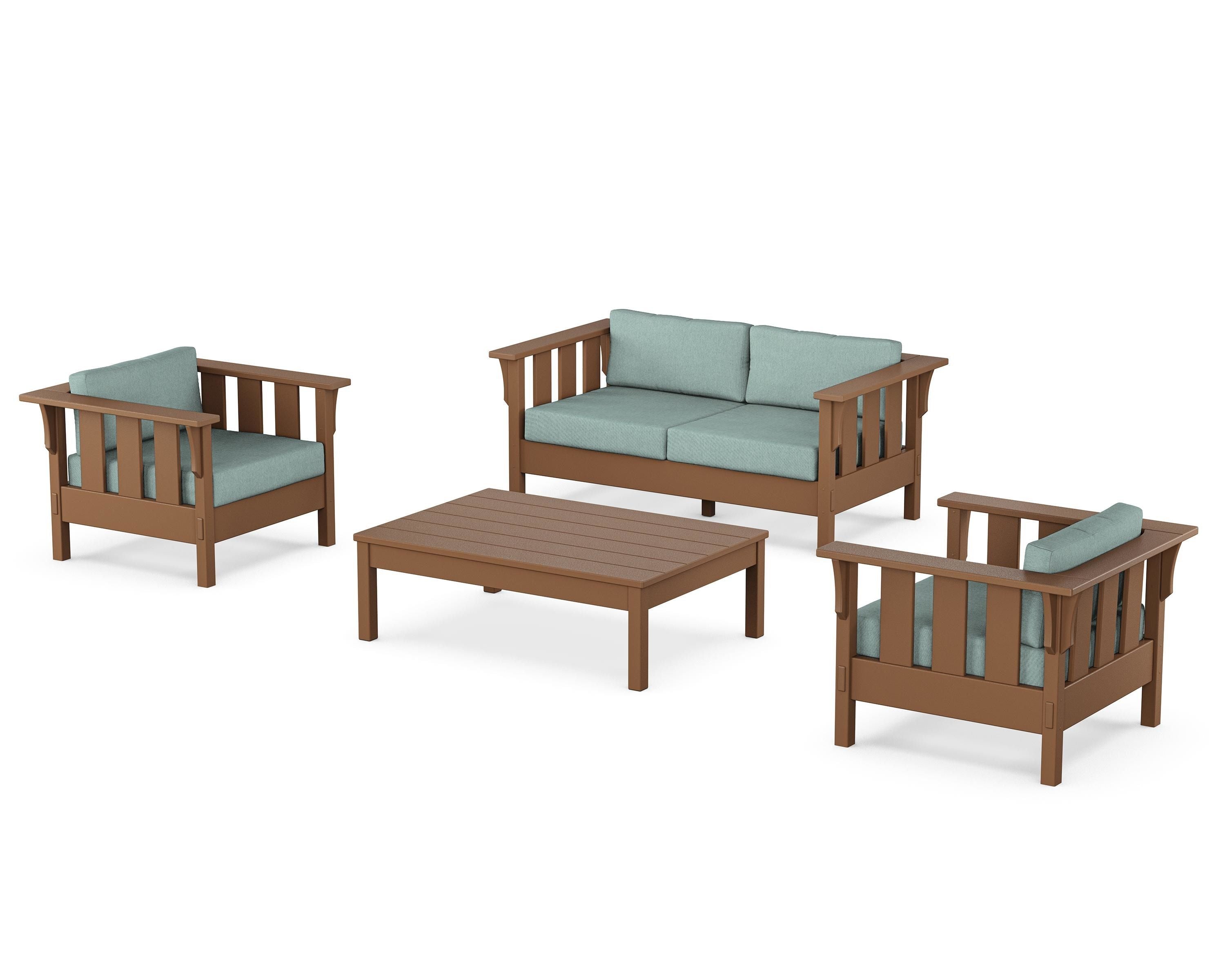 Martha Stewart by POLYWOOD® Acadia 4-Piece Deep Seating Set with Loveseat in Teak / Glacier Spa