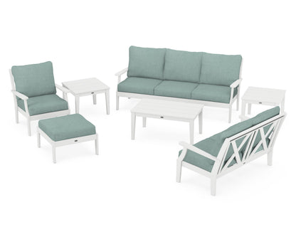 POLYWOOD® Braxton 7-Piece Deep Seating Set in White / Glacier Spa