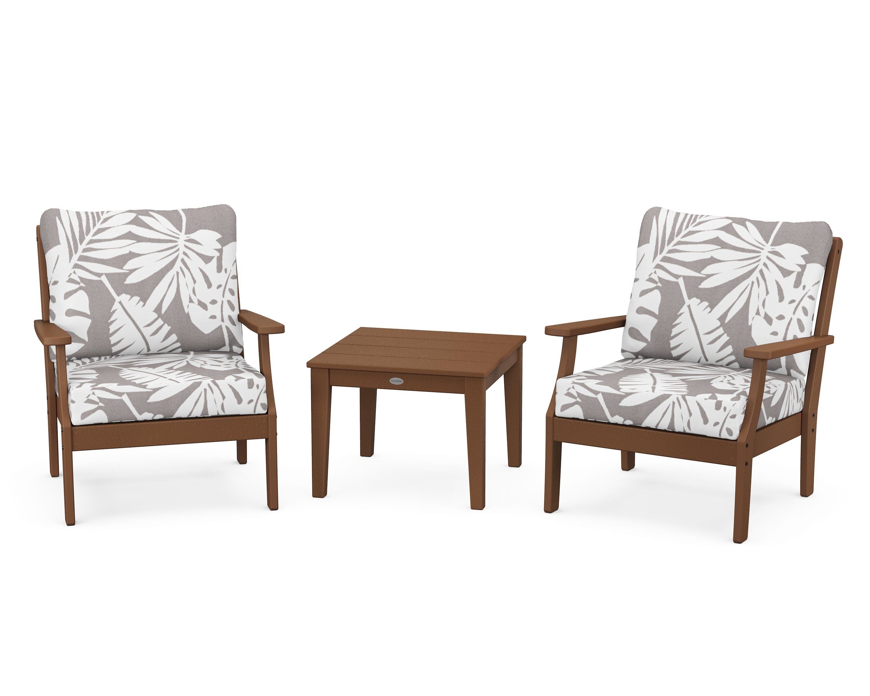 POLYWOOD® Braxton 3-Piece Deep Seating Set in Teak / Leaf Grey Mist