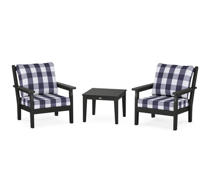 POLYWOOD® Chippendale 3-Piece Deep Seating Set in Black / Buffalo Plaid Navy