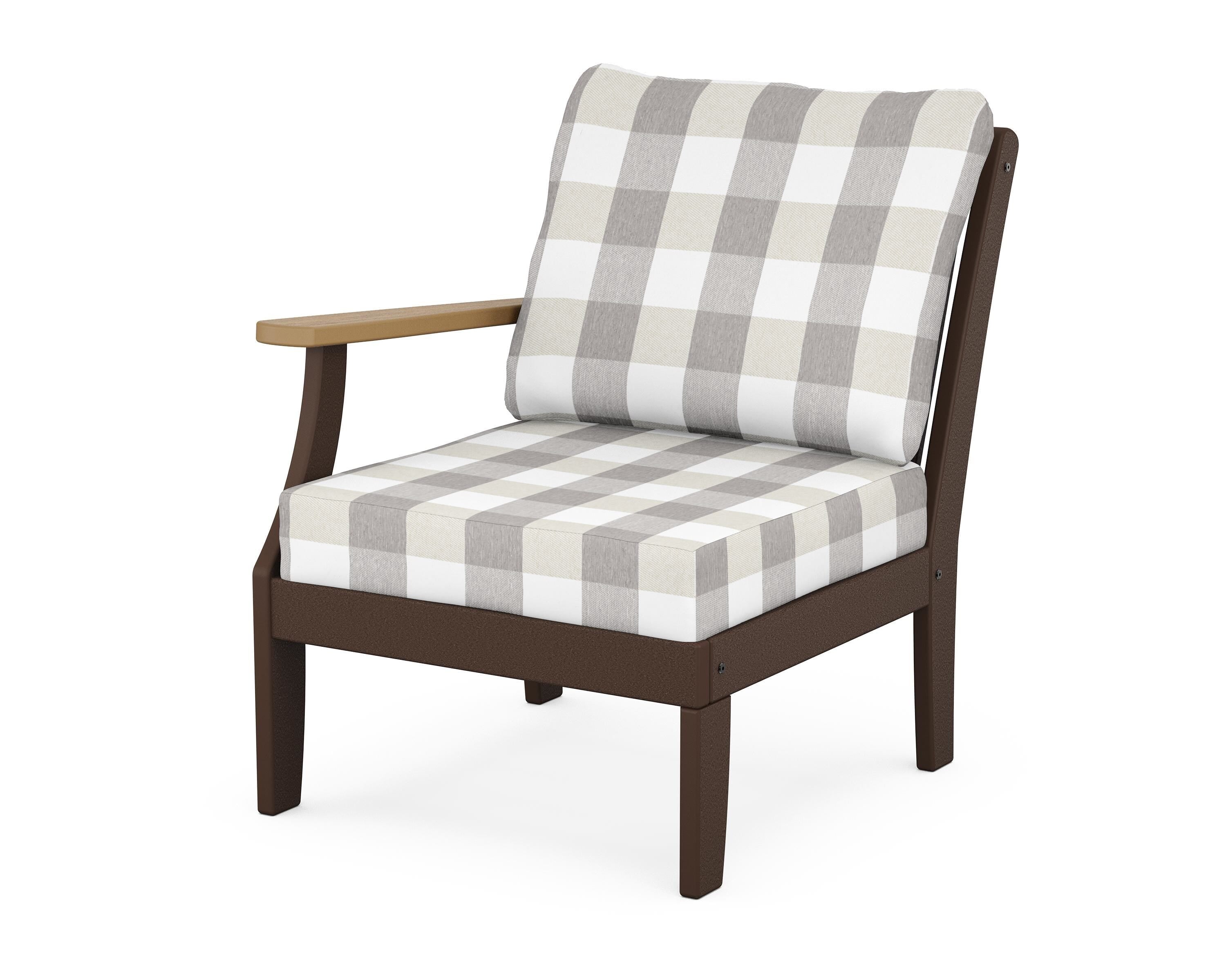 POLYWOOD® Braxton Modular Left Arm Chair in Mahogany / Natural / Buffalo Plaid Grey Mist