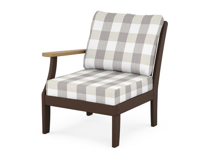 POLYWOOD® Braxton Modular Left Arm Chair in Mahogany / Natural / Buffalo Plaid Grey Mist