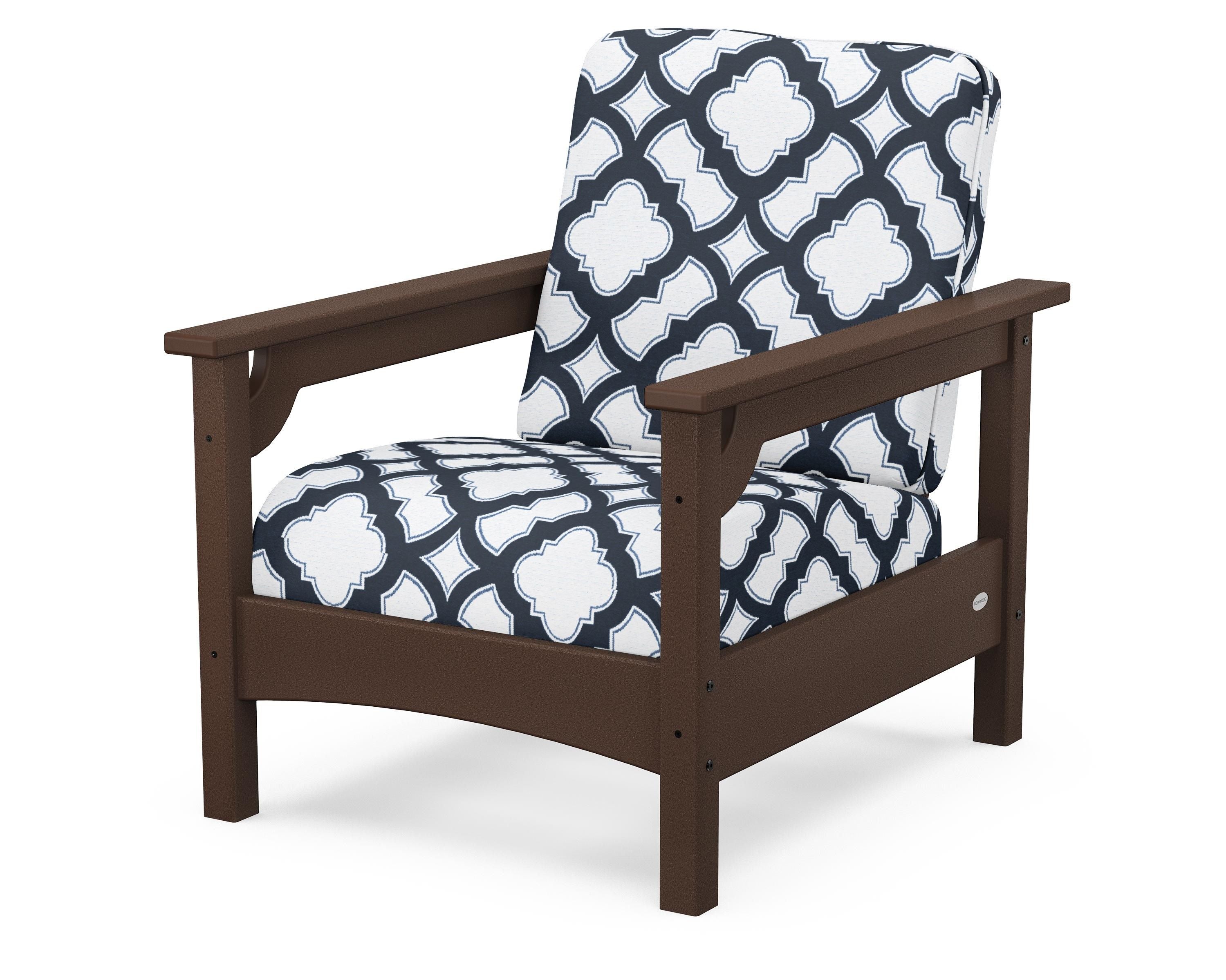 POLYWOOD® Club Chair in Mahogany / Trellis Marine Indigo