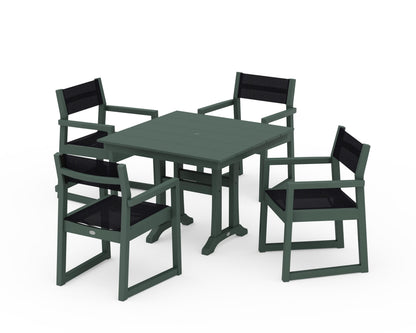 POLYWOOD® EDGE Sling 5-Piece Farmhouse Dining Set with Trestle Legs in Green / Black Sling