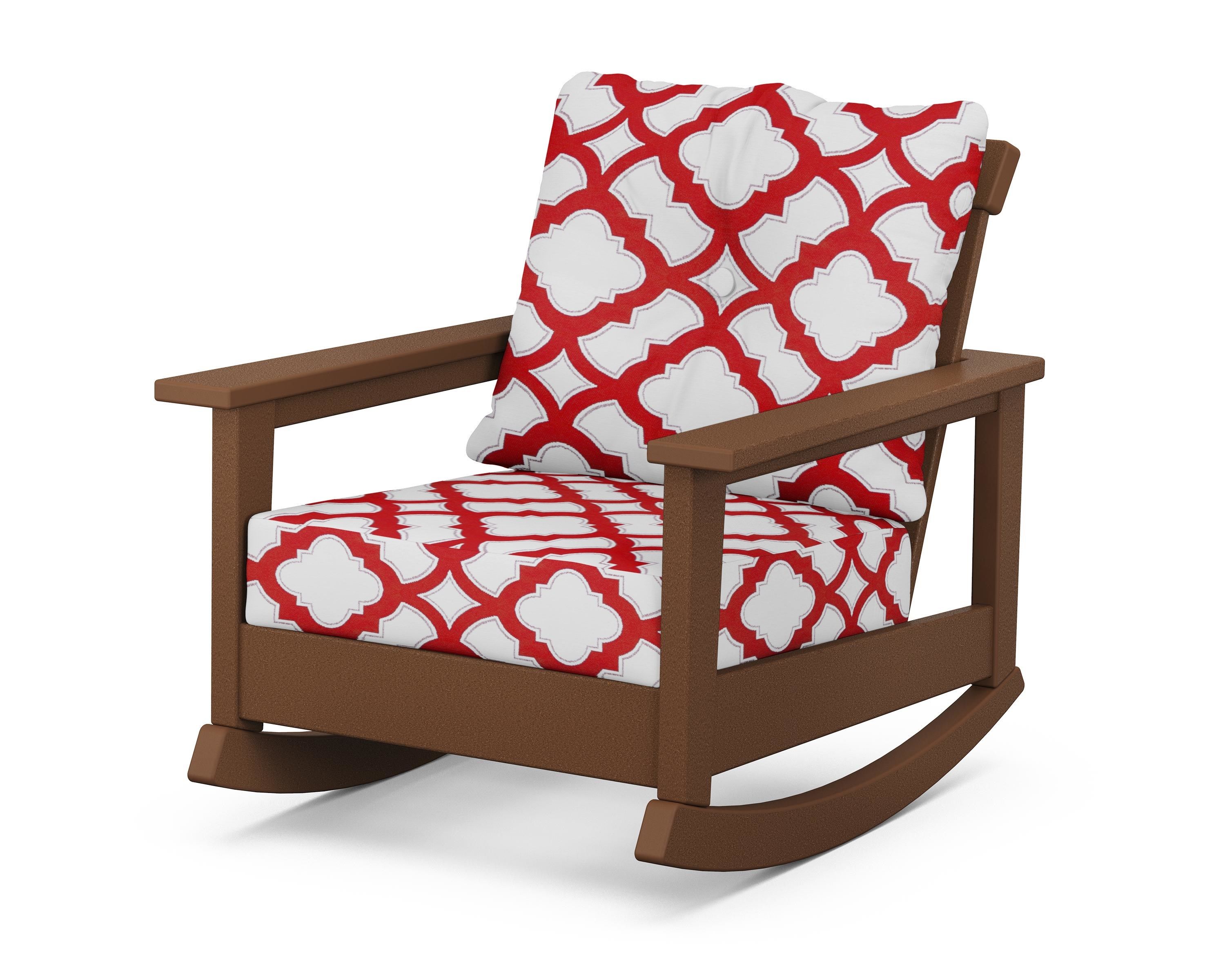 POLYWOOD® Prescott Deep Seating Rocking Chair in Teak / Trellis Crimson