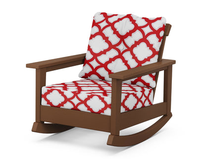 POLYWOOD® Prescott Deep Seating Rocking Chair in Teak / Trellis Crimson