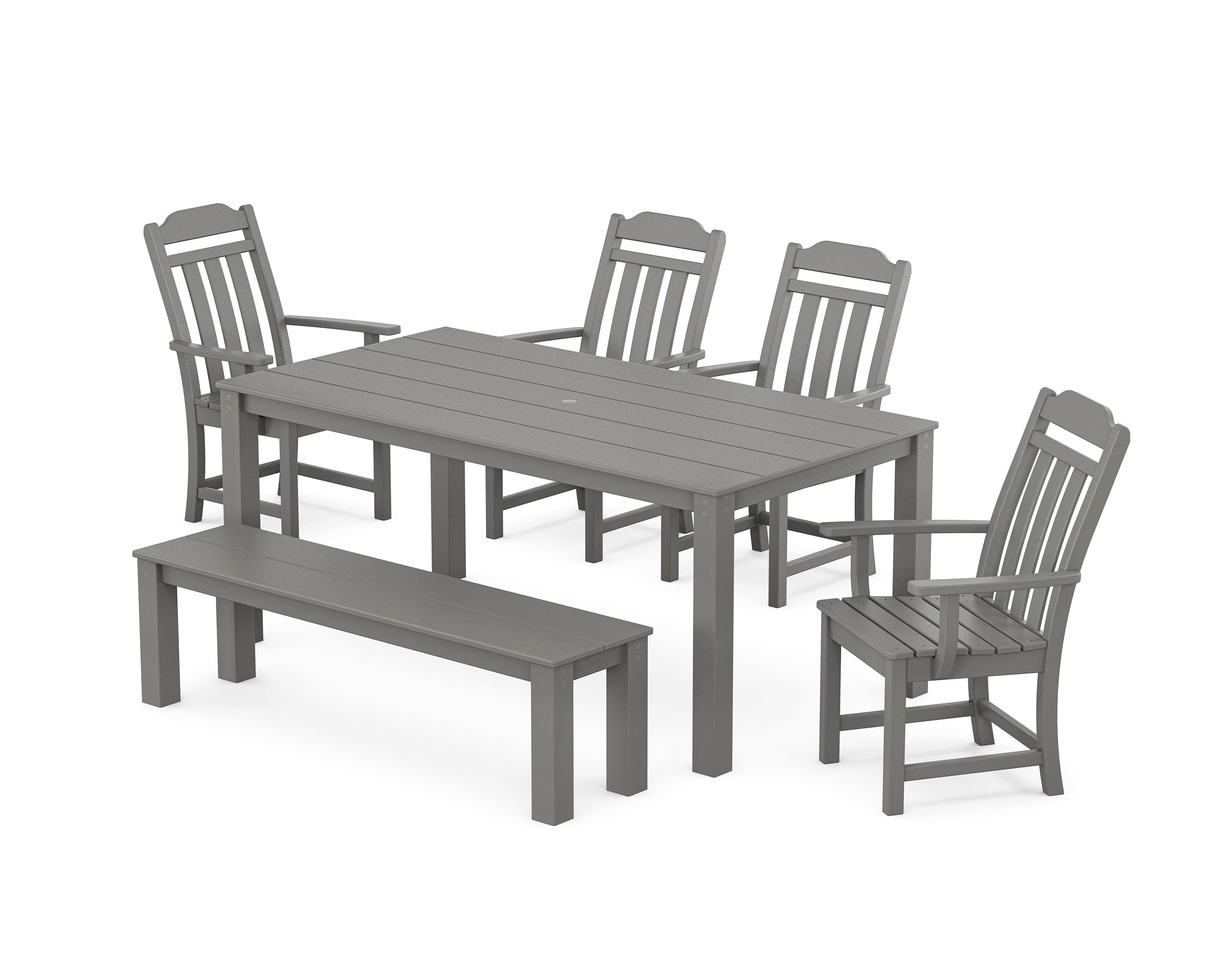 Country Living Cottage 6-Piece Parsons Dining Set with Bench in Slate Grey