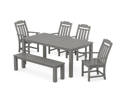Country Living Cottage 6-Piece Parsons Dining Set with Bench in Slate Grey