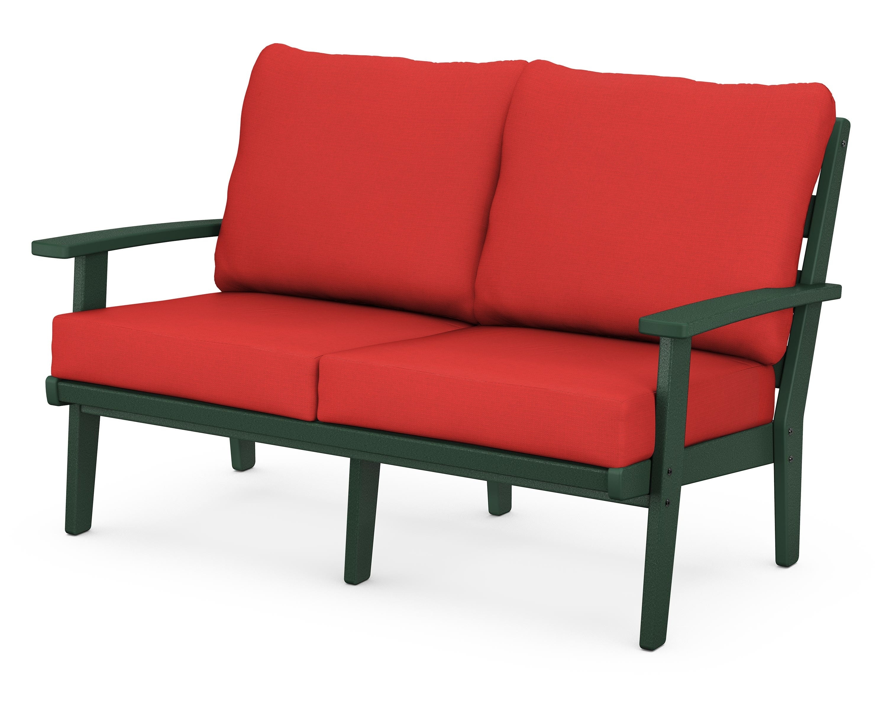 POLYWOOD® Grant Park Deep Seating Loveseat in Green / Crimson Linen
