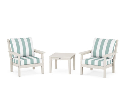 POLYWOOD® Chippendale 3-Piece Deep Seating Set in Sand / Cabana Stripe Glacier Spa