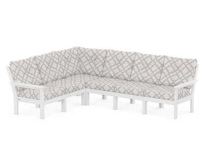 POLYWOOD® Vineyard 6-Piece Sectional in White / Trellis Dune Burlap
