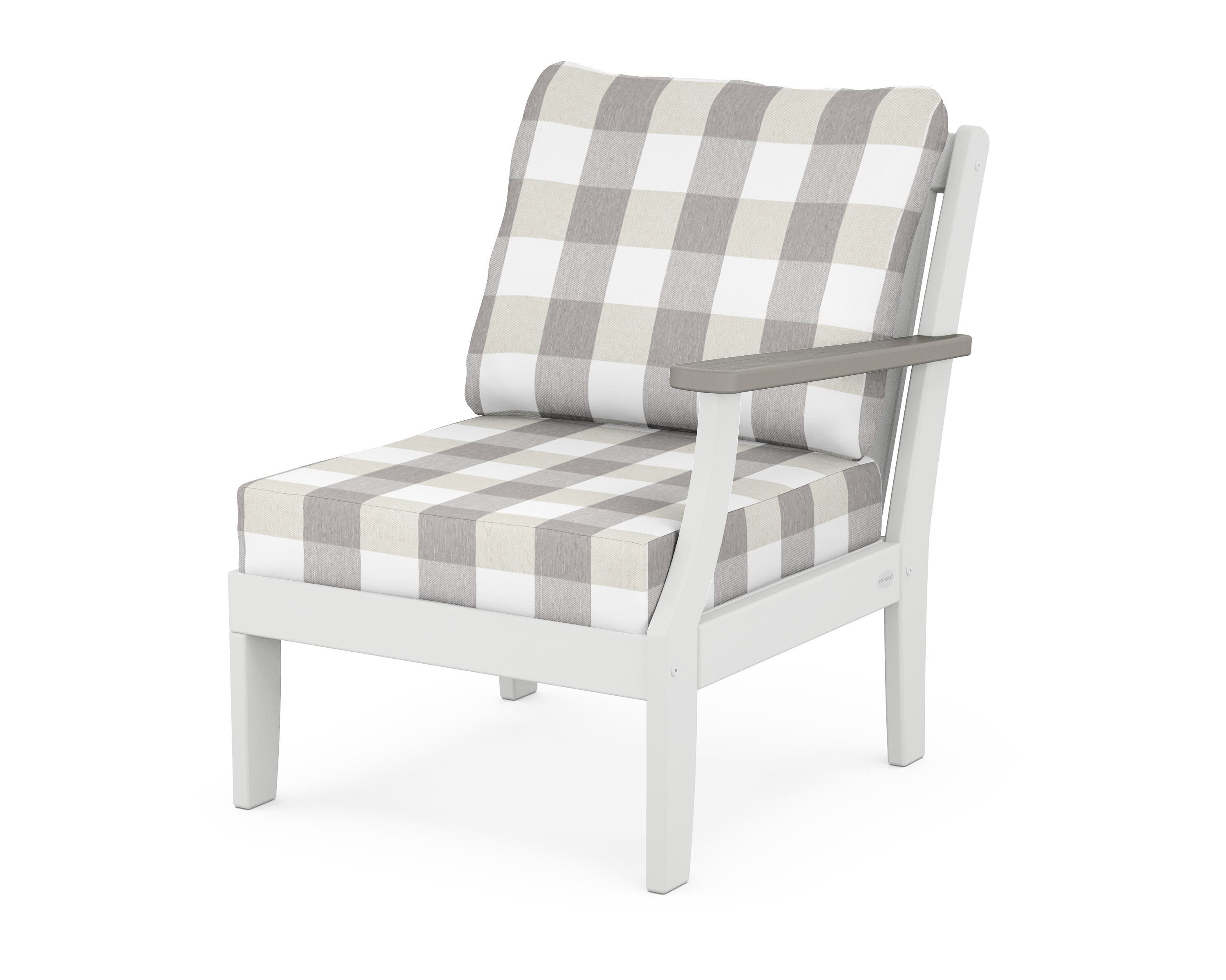 POLYWOOD® Braxton Modular Right Arm Chair in White / Driftwood / Buffalo Plaid Grey Mist
