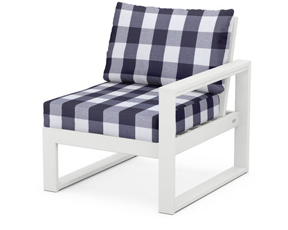 POLYWOOD® EDGE Modular Right Arm Chair in White / Buffalo Plaid Navy