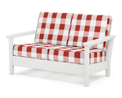 POLYWOOD® Harbour Deep Seating Loveseat in Vintage White / Buffalo Plaid Crimson